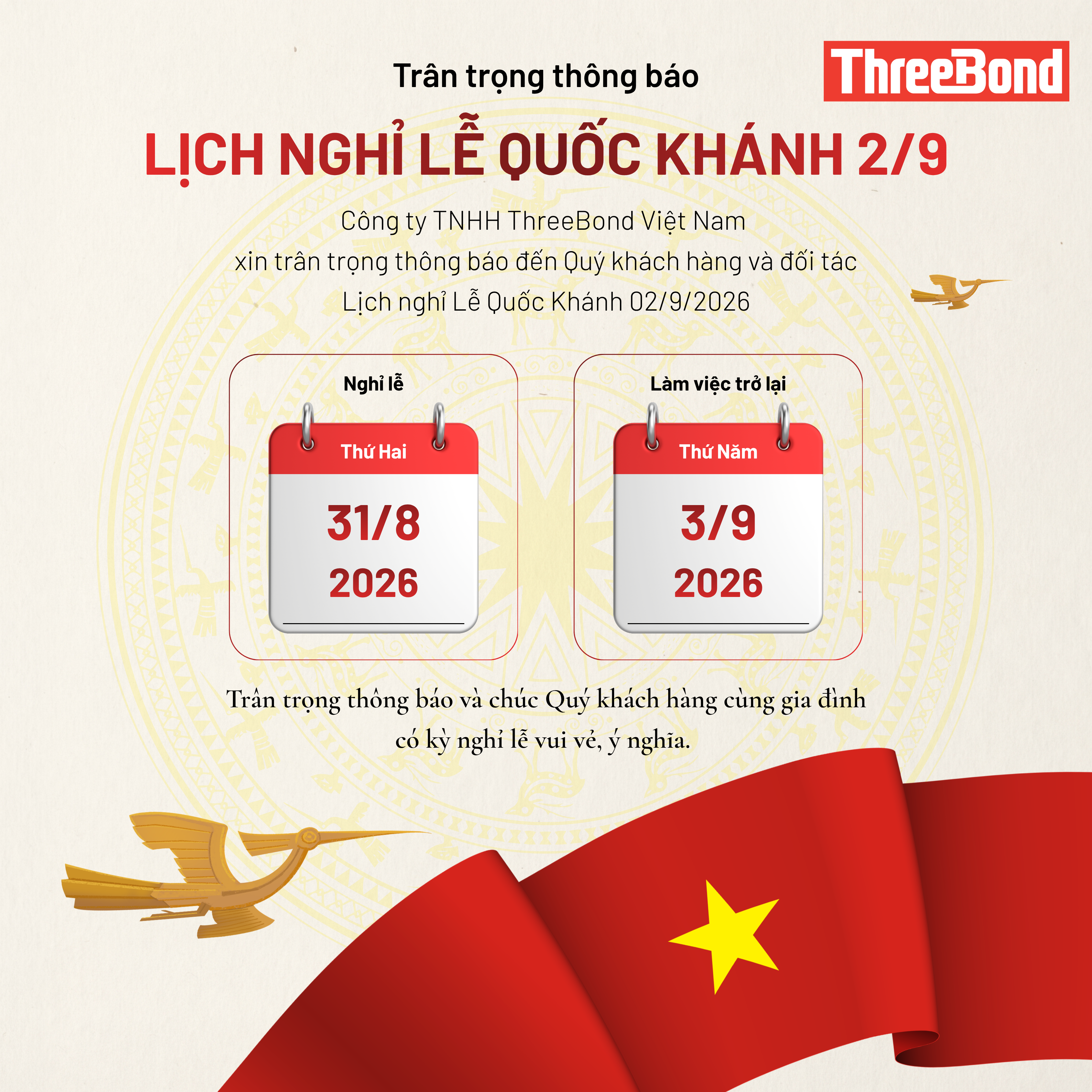 ThreeBondVN - Nghỉ Lễ Quốc Khánh 2026